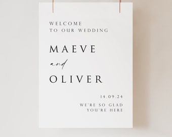 Modern Minimalist Wedding Welcome Sign, A0 A1 A2 Sign, City Black Tie Monochrome, Wedding Decor, Large Welcome Board,