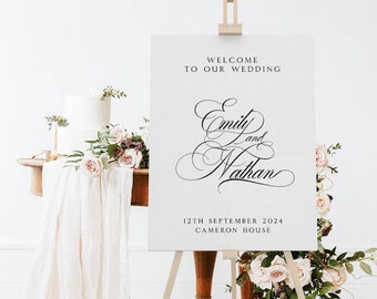 Custom Wedding Welcome Sign with Calligraphy Names, Custom Colour Wedding Sign, A0 A1 A2 Printed Board, Large Handwritten Style Welcome Sign