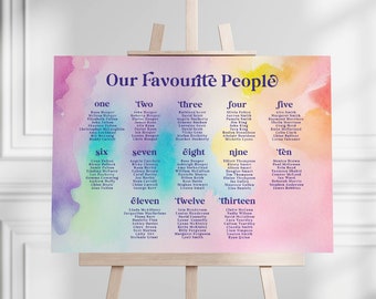 Plan de table de mariage multicolore arc-en-ciel, plan de table, imprimé A0, A1 A2, enseigne, planche de mariage, mariage des fiertés, mariage LGBTQ +, l'amour est l'amour