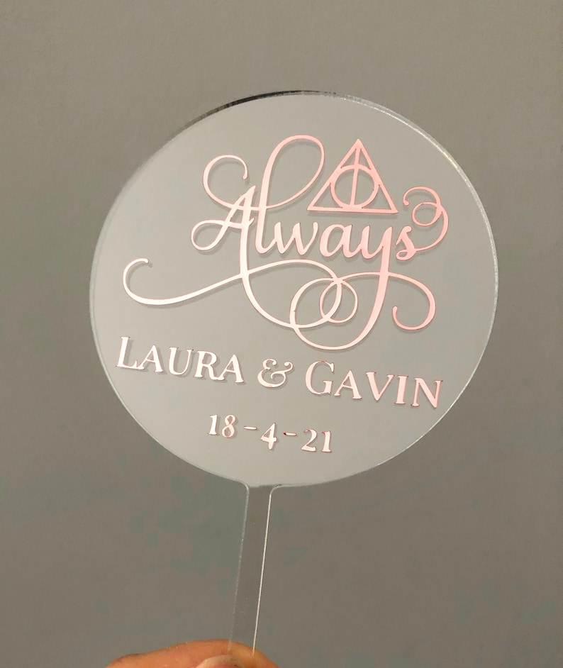 Acrylic Cake Topper, Always Cake Topper, Personalised Cake Topper, Wedding Cake, Custom Cake Decor, Deathly Hallows, Harry Potter Wedding, image 6