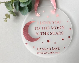 Je t’aime jusqu’au signe de la lune, cadeau personnalisé pour bébé, nouveau bébé, lune et étoiles, décor de chambre d’enfant, accessoire photo pour bébé, signe de nom de bébé, je t’aime