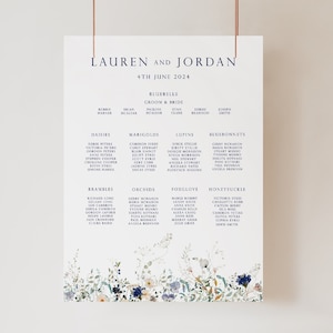 Wildflower Wedding Table Plan Seating Chart, Fully Printed A0 A1 A2, Seating Board Wedding Breakfast, Wedding Decor Details