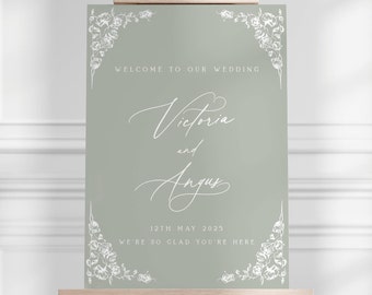 Large Wedding Welcome Sign, A0 A1 A2, Colour Options, Custom with Names, Floral Vintage Wedding, Fine Art, Vintage Rose, Elegant