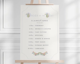 Wildflower Order of the Day Sign, A0 A1 A2 Printed Sign, Wedding Timings Schedule Colourful, Floral, Summer Spring Wedding