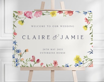 Wildflower Welcome Sign, A0 A1 A2 Sign, Colourful, Floral, Summer Spring Wedding, Boho Barn, Large Welcome Sign, Multicoloured