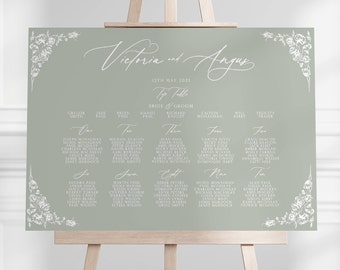 Delicate Wedding Table Plan, A0 A1 A2 Sign, Printable, Digital, Sage Green Blush Grey Blue Lilac,Floral Vintage Wedding Elegant Timeless