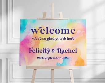 Printed Rainbow Wedding Welcome Sign, Colourful Wedding Sign, A0 A1 A2 Printed Board, Pride Wedding, LGBTQ+ Wedding, Equal Love Celebration