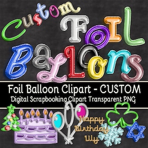 DIGITALE CLIPART - Personalisierte Folienballon Clipart -- Schriftarten & Dingbats