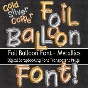 Goud/zilver/koper folieballon lettertype PNG-afbeeldingen - hoofdletters/kleine letters, cijfers, interpunctie