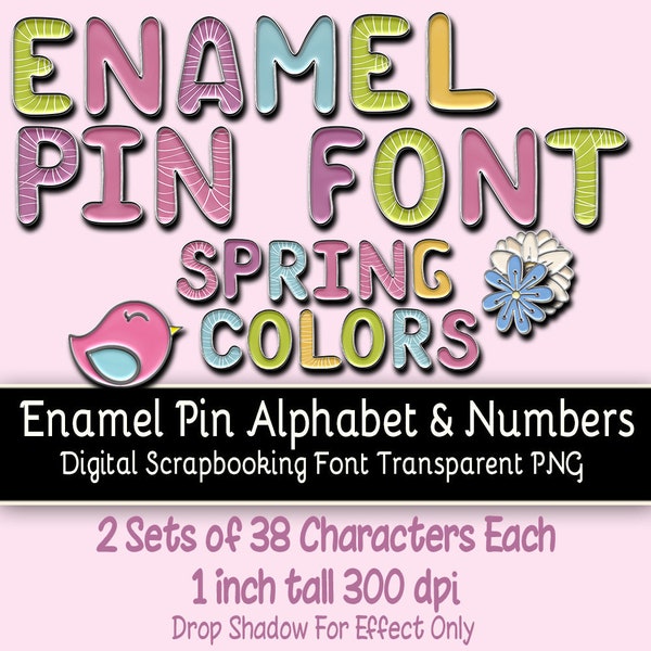 Enamel Pin Font Clipart - Spring Colors - Set of 2 - 38 Characters Each