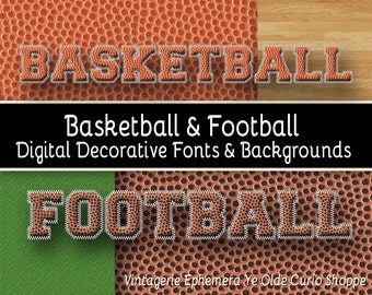 Basketball and Football Digital Decorative Fonts and Backgrounds Set of 8
