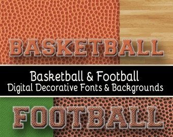 Basketball and Football Digital Decorative Fonts and Backgrounds Set of 8