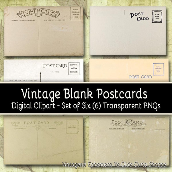 Vintage Blank Digital Postcards - Set of Six (6), Set #2