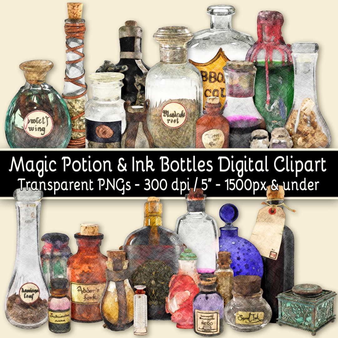 27 Magic Potion & Ink Bottles Pencil Sketched Digital Clipart - Etsy