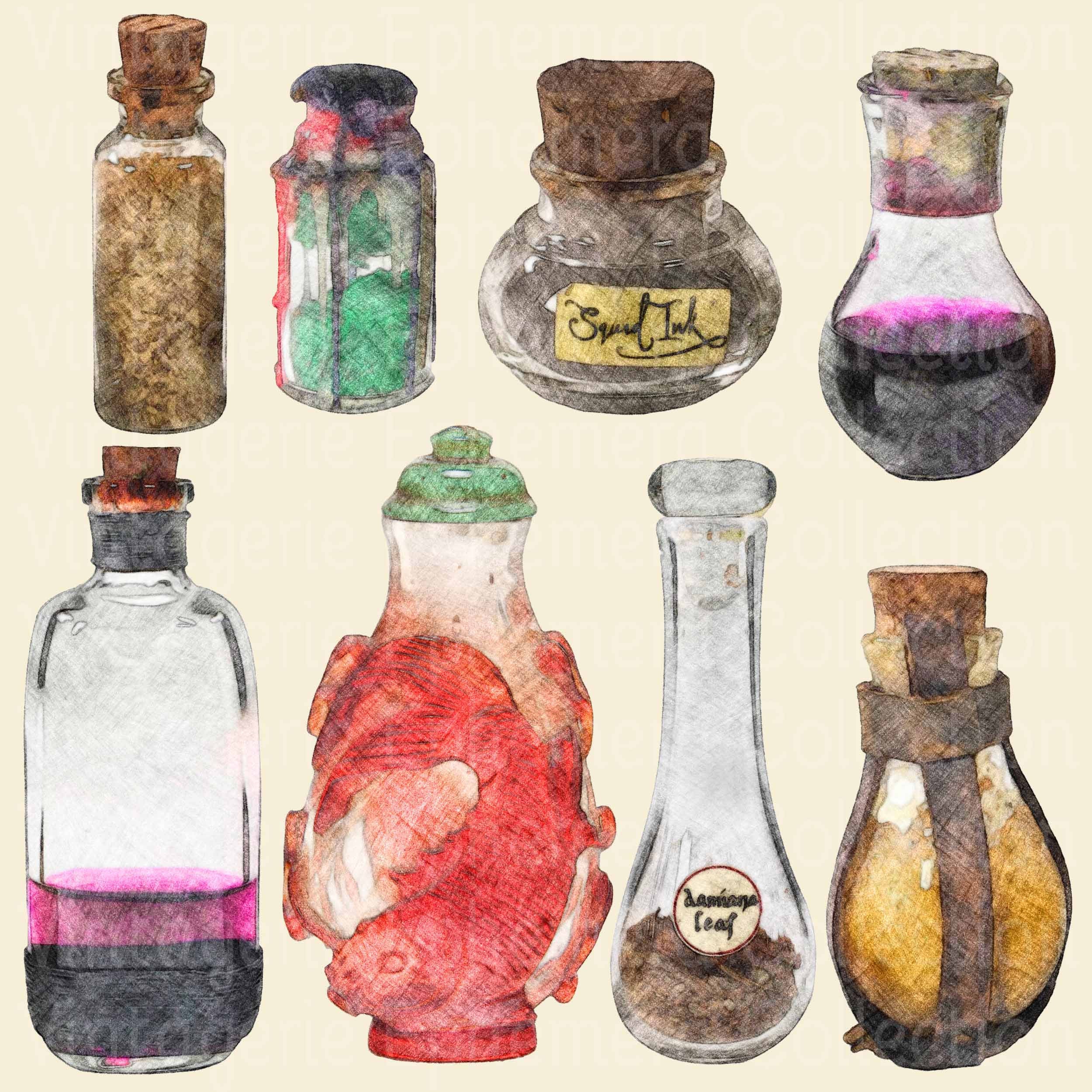 27 Magic Potion & Ink Bottles Pencil Sketched Digital Clipart - Etsy