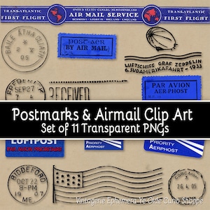Poststempel und Airmail Vintage Clip Art - Set aus 11 transparenten PNG Dateien