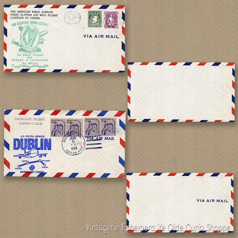 Air Mail Striped Envelopes Set of 4 PNG Transparent Digital Clip Art Etsy