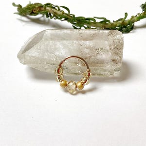 Piercing citrine / plaqué or 18G 20G bague hélix conch septum nez narine nostril daith rook cartilage upper lobe créole boucle d’oreille