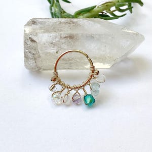 Piercing 18G Ø1.1 cm gold plated upper lobe hoop earring aquamarine amethyst body jewelry helix conch septum boho