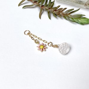 Chaîne d’oreille rajout Piercing acier inox doré et quartz rose 3,7 cm anneau hélix conch lobe oreille cartilage barre indus fleur bohème