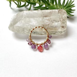 Gold Plated Twisted Amethyst Piercing 1.2mm/16g Ø1cm Ring Helix Conch Septum Daith Rook Cartilage Upper Lobe Creole Earring Boho
