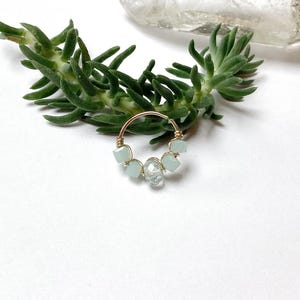 Piercing plaqué or/titane/acier ch aigue marine anneau nez narine nostril hélix conch upper lobe créole daith cartilage boucle d’oreille