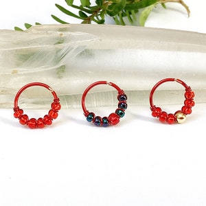 Piercing cuivre rouge, 0,8 mm/20g, anneau hélix, conch, nez, narine, nostril, oreille, lobe, cartilage, bohème chic, fun