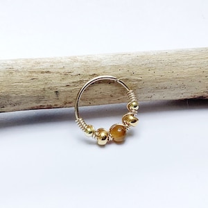 Piercing anneau de nez, hélix,œil de tigre,conch, septum, arcade, cartilage,targus,bohème,hippie,plaqué or,personnalisable,mariage,chic