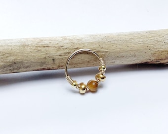Piercing nose ring, helix, tiger eye, conch, septum, arch, cartilage, targus, boho, hippie, gold plated, customizable, wedding, chic