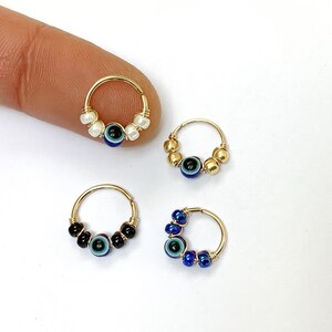 Gold plated evil eye piercing, 1mm/18g, 0.8mm/20g, septum ring, helix, conch, nostril, nose, targus, daith, custom made, boho image 6