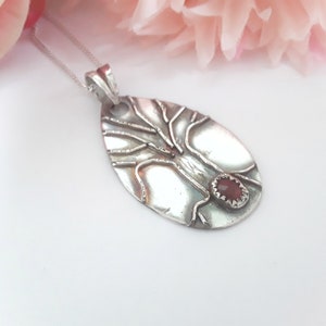 Tree of life necklace in 925 silver and garnet, pendant, boho, ethnic, hippie, festival, lucky charm, antique, elven, medieval, tribal