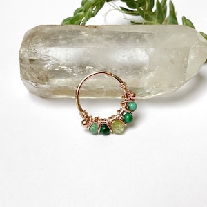 Piercing rose gold plated and peridot, malachite, turquoise, 1 mm/18g, Ø 1 cm, helix ring, conch, septum, daith, ear, cartilage, boho