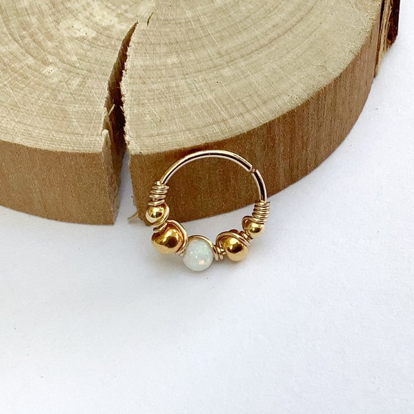 Helix ring piercing, nose, septum, arch, cartilage, targus, gold plated, conch, opal, boho, hippie, tribal, chic, wedding