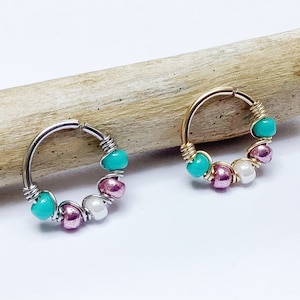 Piercing anneau de nez, LGBT, transgenre,hélix, conch, septum, arcade, cartilage,targus,personnalisation,acier chirurgical,plaqué or,perles