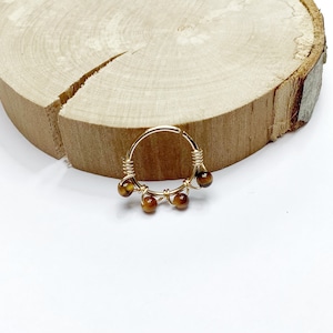Piercing helix ring, tiger eye, gold plated, nose ring, conch, septum, eyebrow, nostril, cartilage, boho, ethnic, hippie, tribal, ring
