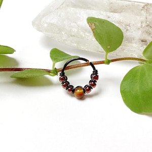 Piercing ring tiger eye black copper 20G ring helix conch nose nostril nostril upper lobe ear creole cartilage earring