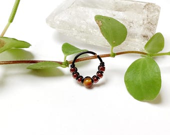 Black copper tiger eye ring piercing 20G helix conch nose nostril upper lobe ear hoop cartilage earring