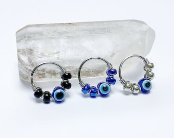 Piercing nose ring helix conch septum cartilage targus evil eye surgical steel boho hippie ethnic customizable