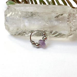 Piercing titane/améthyste 22G 20G 18G anneau nez narine nostril hélix conch septum daith rook cartilage upper lobe oreille arcade labret