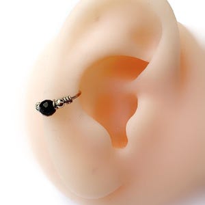 Titanium piercing black onyx 20G Ø1cm ring helix conch nose nostril nostril ear upper lobe creole cartilage rook daith boho tragus mini
