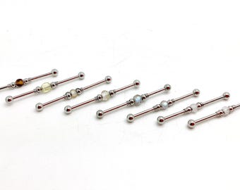 14G 36mm industrial barbell piercing with gemstones, steel, helix, conch, cartilage, ear jewelry, body jewelry, minimalist bar, body art, sapphire