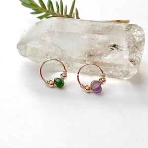 Piercing plaqué or/améthyste ou diopside 20g Ø7mm anneau hélix nez narine nostril septum daith rook tragus upper lobe oreille cartilage