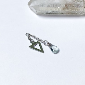 Chaîne oreille aigue marine et acier inoxydable 3 cm anneau piercing hélix conch lobe cartilage barre indus bijou pendentif bohème chic