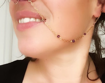 Nose to ear piercing chain, nostril piercing, nostril septum, piercing jewelry, nosechain, unique model, amethyst, boho, ethnic, hippie