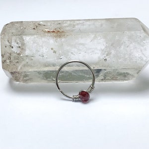 Piercing in surgical steel and garnet, 0.8 mm / 20 gauge, ring for helix, conch, septum, nostril, nose, anti helix, cartilage