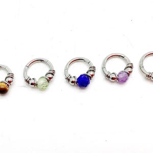 Tiny Piercing clicker 18G Ø6mm pierre/acier ch anneau hélix rook tragus daith rook cartilage upper lobe anti hélix bodyart créole oreille