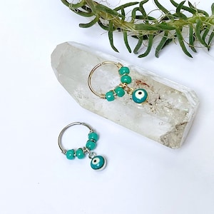 Gold plated or surgical steel piercing, turquoise evil eye, protection, 0.6 mm/22g, 0.8 mm/20g, 1 mm/18g, helix ring, conch, septum