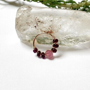 Gold plated piercing tourmaline 2OG Ø9mm ring helix conch nose nostril nostril ear upper lobe creole cartilage rook daith boho tragus