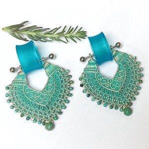 Creoles for ear tunnel stainless steel/turquoise and industrial bar 1.2mm/16G ear jewelry lobe cartilage ear ethnic earrings unique