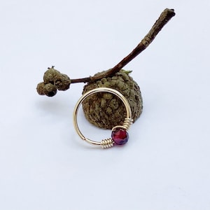 Piercing nose ring gold plated and garnet, helix, conch, septum, arch, cartilage, targus, chic, boho, hippie, wedding